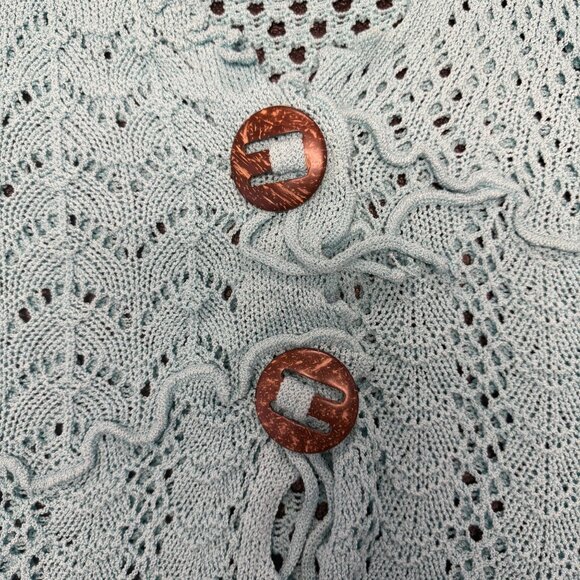 Lisa International Aqua Open-Knit Cardigan Sweater Sz Large Crochet Cottagecore - Picture 6 of 7